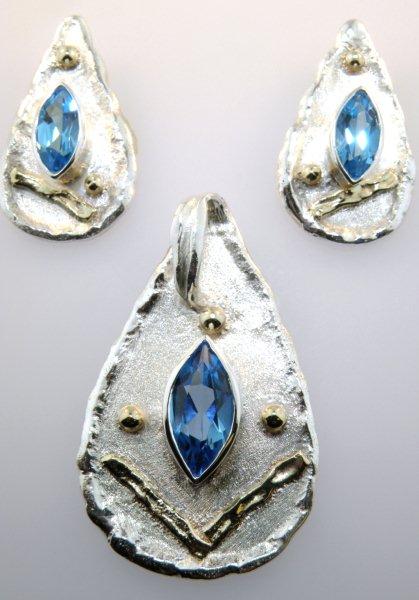 Blue Topaz Pendant and Earrings